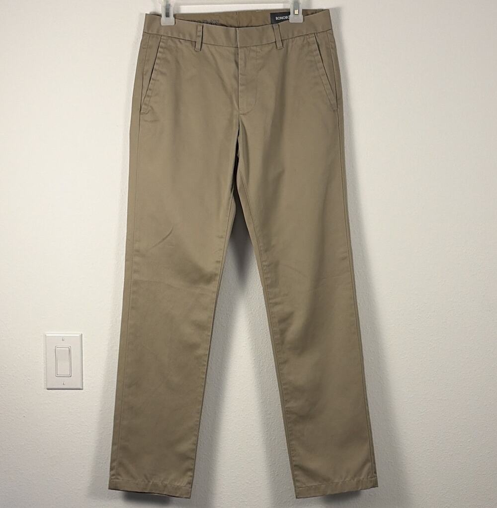 Bonobos Men's Beige Cotton Twill Chino Pants Slim Straight Leg Flat Front 29